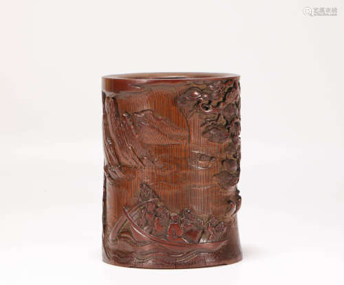 Bamboo Carved Human Story Pen Holder from Qing清代竹雕人物故事筆筒