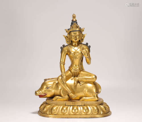 Copper and Golden Buddha Statue from Qing清代銅鎏金摩利支天佛造像