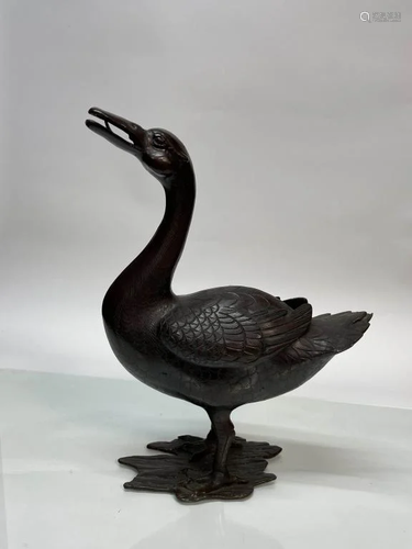 Qing Dynasty Bronze Duck Statue