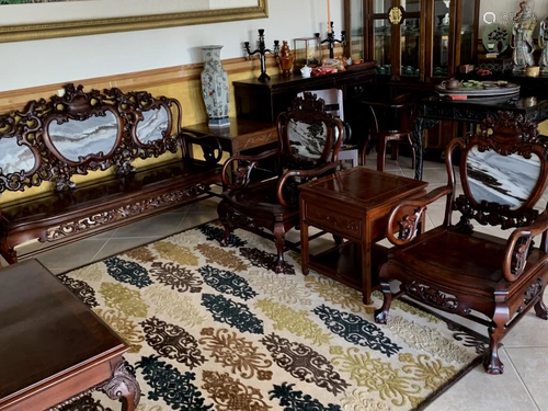 A Set of Rosewood Chairs& Side Table w/ Marble