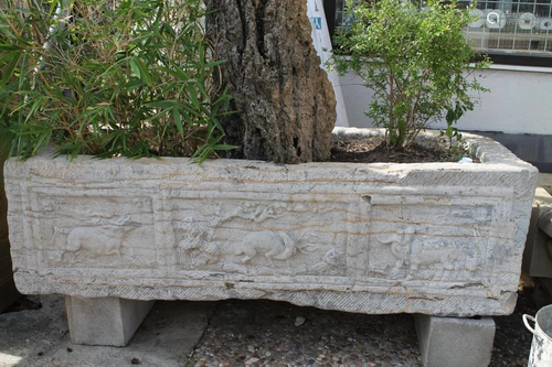 Large Carved Cement Planter