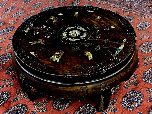 Chinese Lacquer Coffee Table W/ Jade Carvings