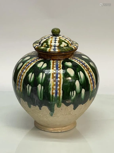 Tang Sancai Glazed Jar W/ Lid