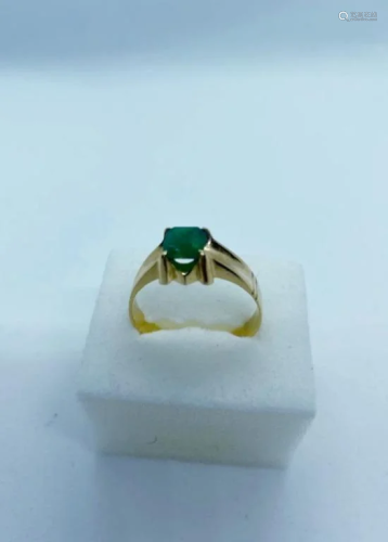 925SilverGoldPlatedRing W/Natural Emerald Gemstone