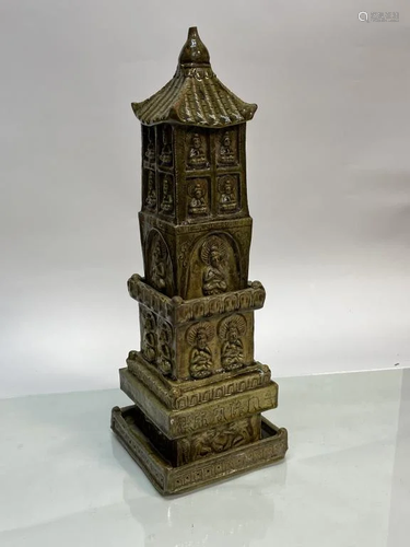 Ming Dynasty Celadon Glazed Pagoda