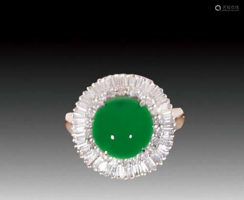 近现代 翡翠18k 镶钻满绿戒指 翡翠 钻石