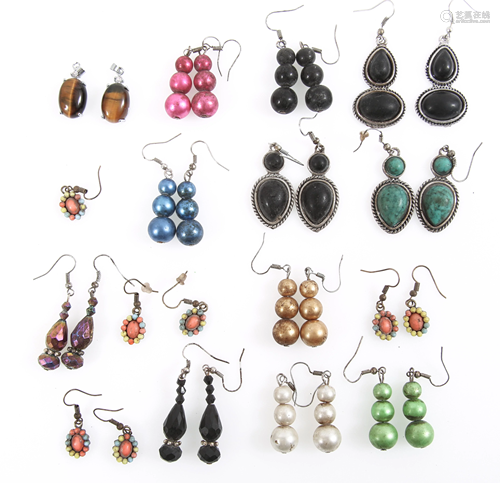 COSTUME JEWELRY EARRINGS & TIGER'S EYE PENDANTS