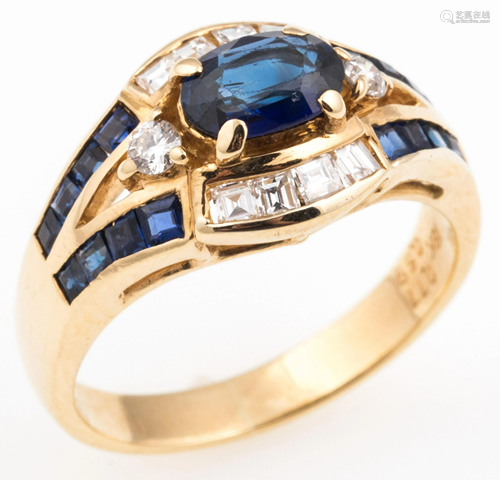 18K YELLOW GOLD SAPPHIRE & DIAMOND FASHION RING