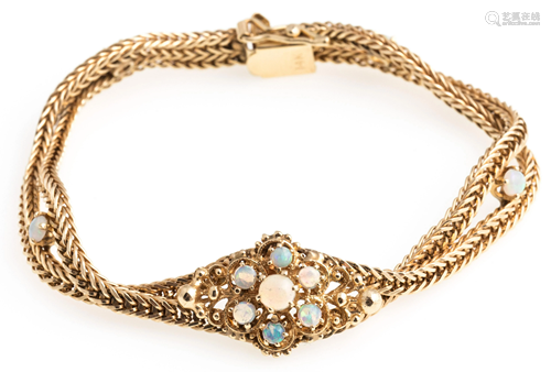 14K YELLOW GOLD & OPAL CURB LINK BRACELET