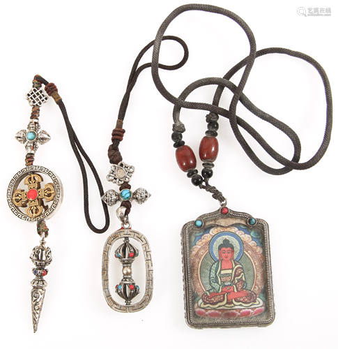 TIBETAN AMULET PENDANTS - VAJRA DORJE, PHURBA, BUDDHA