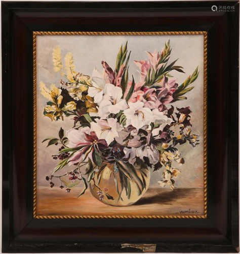 OIL ON CANVAS PAINTING STILL LIFE WITH FLOWERS - SIGNED