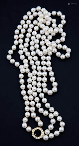 DOUBLE STRAND OF PEARLS WITH 18K GOLD & DIAMOND CLASP