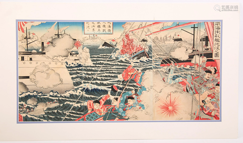 ENEMY SHIPS SINK AT IHAIWEI WOODBLOCK, UTAGAWA …