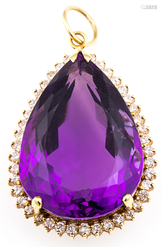 14K YELLOW GOLD AMETHYST & DIAMOND PENDANT