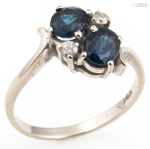 14K WHITE GOLD SAPPHIRE & DIAMOND FASHION RING