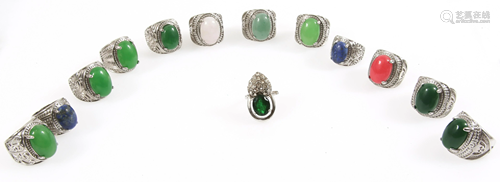 COSTUME JEWELRY SEMI-PRECIOUS STONE RINGS - LOT OF 13