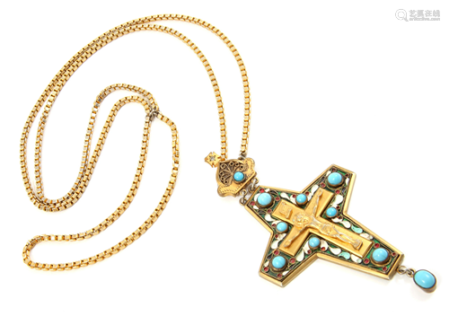 ENAMELED BRASS PECTORAL CROSS CRUCIFIX