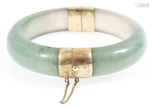 CHINESE 14K YELLOW GOLD PLATED JADE BANGLE BRACELET