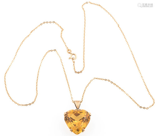 12K YELLOW GOLD HEART SHAPED CITRINE PENDANT NECKLACE