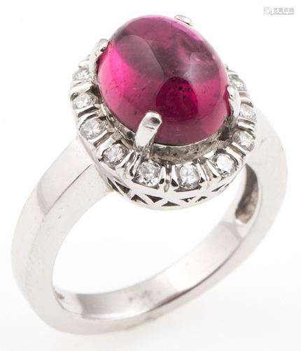 14K WHITE GOLD PINK TOURMALINE & DIAMOND RING