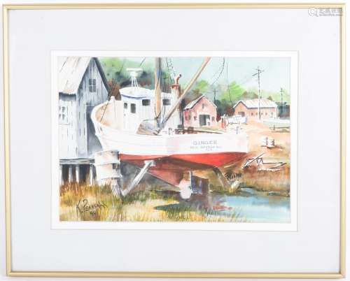 1990 KENNETH PEARSALL WATERCOLOR OF FL BOAT - SIGNED