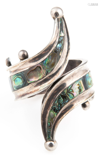 TAXCO STERLING SILVER & ABALONE SHELL HINGED CUFF