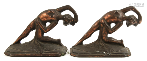 PAIR OF BRONZE BOOKENDS WITH FEMALE FIGURES