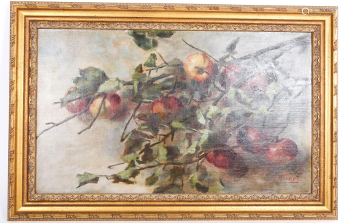 20TH C. STILL LIFE OF APPLES OIL ON CANVAS - SIGNED