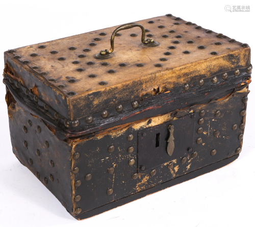 19TH CENTURY LEATHER COVERED DOCUMENT BOX
