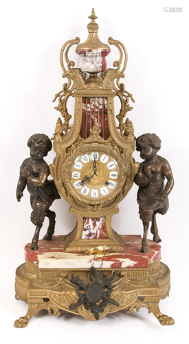 LATE 19TH C. MARBLE & BRASS MANTLE CLOCK