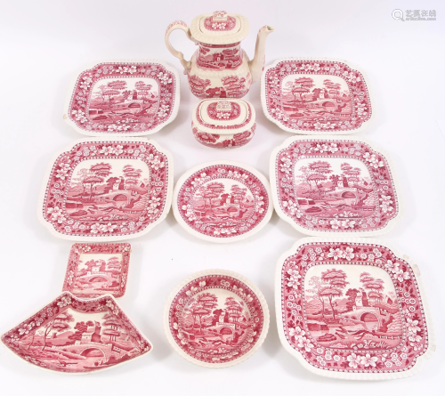 COPELAND SPODE'S TOWER RED DISHES, CHIPPED - LOT OF 11