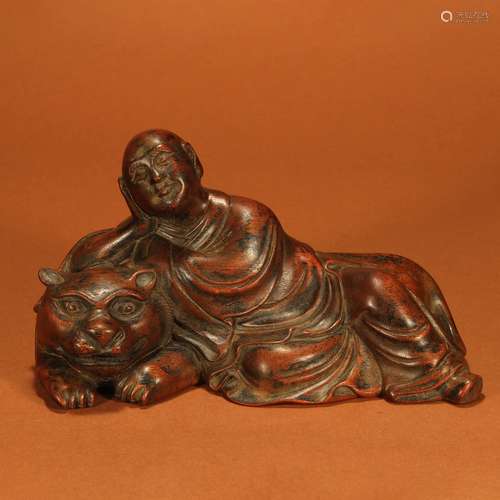 An Eaglewood Carved Tiger and Arhat Ornament