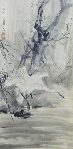 A Chinese Bird-and-flower Hanging Scroll Painting, Guan Shanyue Mark