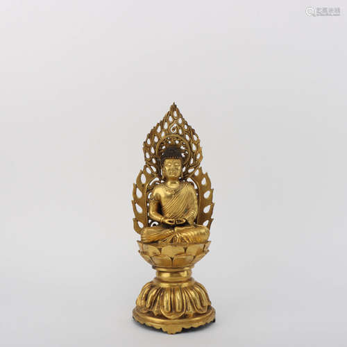 A Gilt Bronze Enamel Copper Buddha Statue