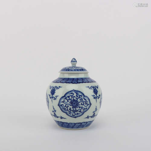 A Blue and White Flower Porcelain Jar and Cover