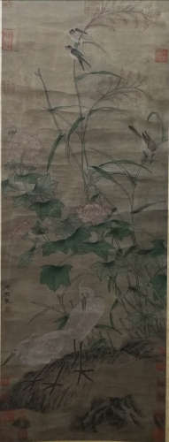 A Chinese Bird-and-flower Hanging Scroll Painting, Xuxi Mark