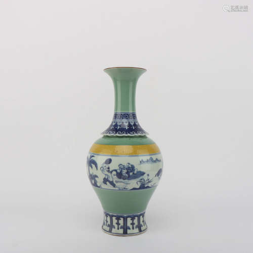 A Celadon Glazed Blue and White Figure Porcelain Vase