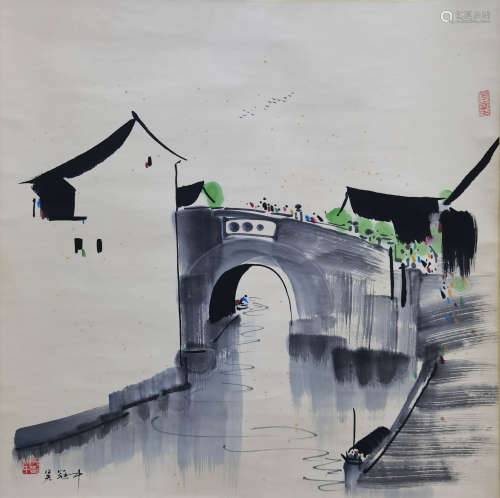 A Chinese Hanging Scroll Painting, Wu Guanzhong Mark