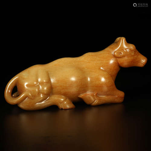 A Yellow Hetian Jade Carved Ox Ornament