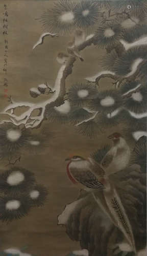A Chinese Bird-and-flower Hanging Scroll Painting, Huayan Mark