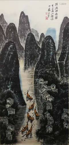 A Chinese Landscape Painting Scroll, Li Keran Mark