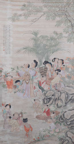 A Chinese Figure Hanging Scroll Painting, Gaiqi Mark