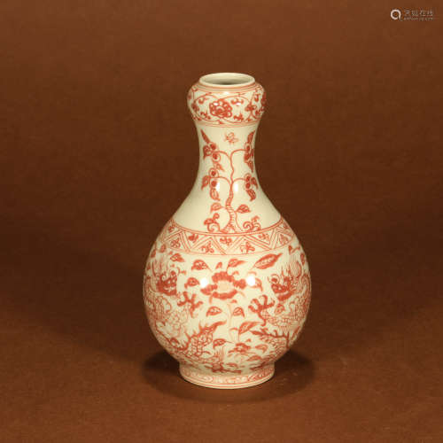 An Underglaze Red Dragon and Flower Porcelain Vase