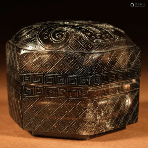 A Dragon Carved Hexagonal Crystal Box