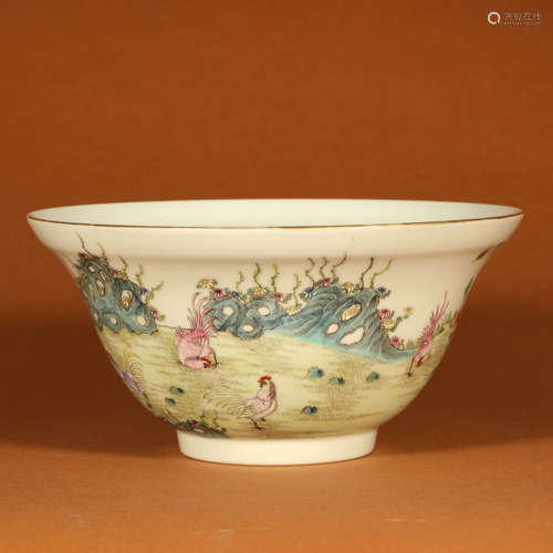 A  Famille Verte Rooster Porcelain Bowl