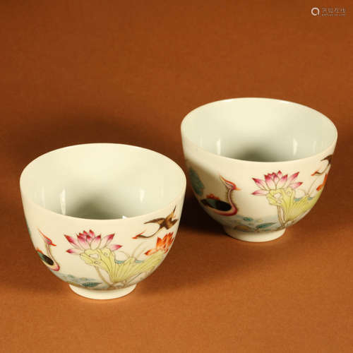  Famille Verte  Lotus Porcelain Cups