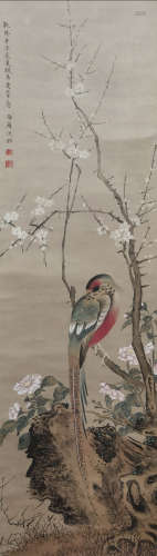 A Chinese Bird-and-flower Hanging Scroll Painting, Shenquan Mark