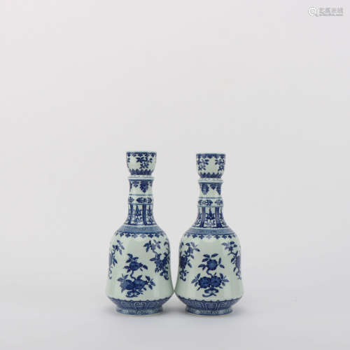 A Pair of Blue and White Fruit Porcelain Vases 