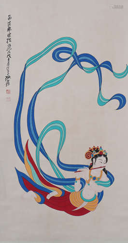 A Chinese Figure Hanging Scroll Painting, Zhang Daqian Mark