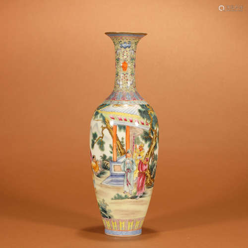 A Famille Rose Figure Porcelain Vase